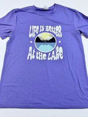 LuLaRoe Medium Life Is Better At The Lake Graphic Tee - Lavender